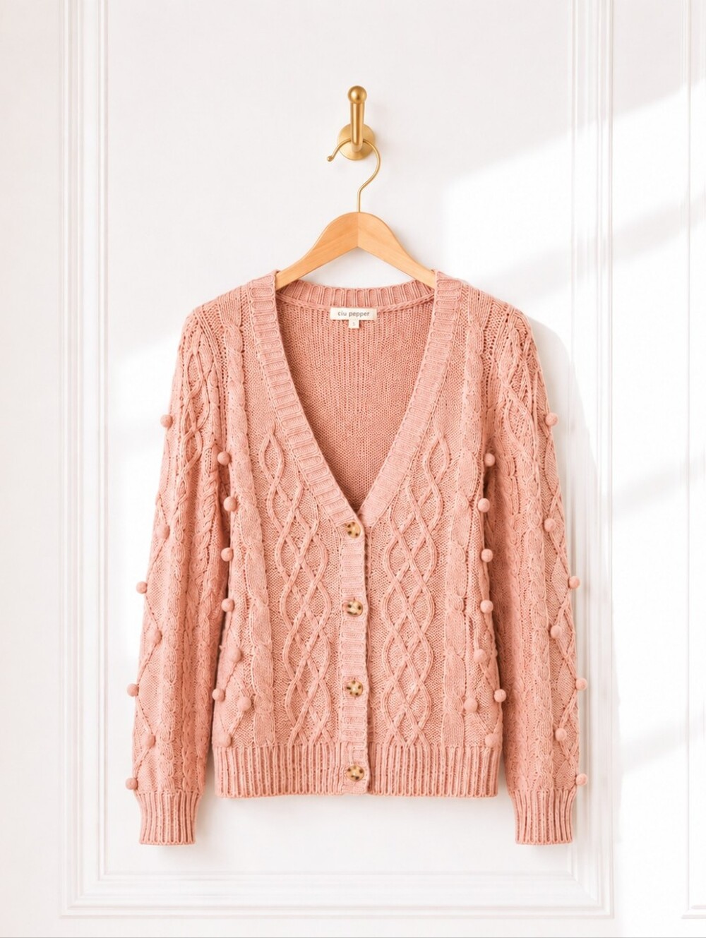 Blu Pepper Blush Pink Cable Knit Bobble Cardigan Size Small Soft Feminine - Picture 5 of 8